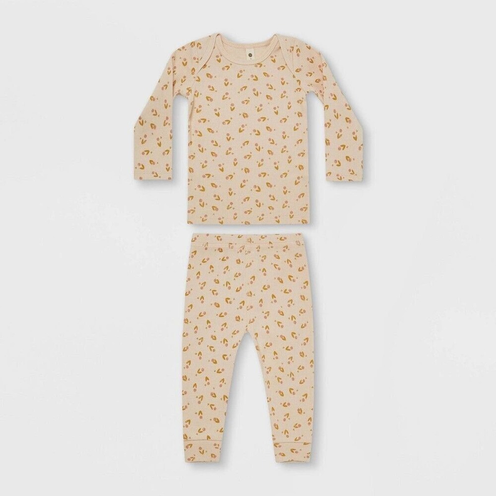 Quincy Mae Baby Girls' 2pc Ribbed Floral Top & Bottom Set Coral/Light Pink 0-3M